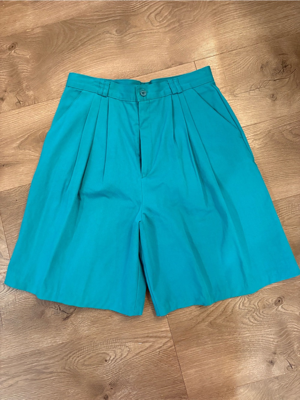 Bright Teal High-Waist Vintage Bermuda Shorts